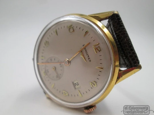 Longines. Acero / chapado oro 20 micras. Fecha. Segundero. Cuerda. 1950