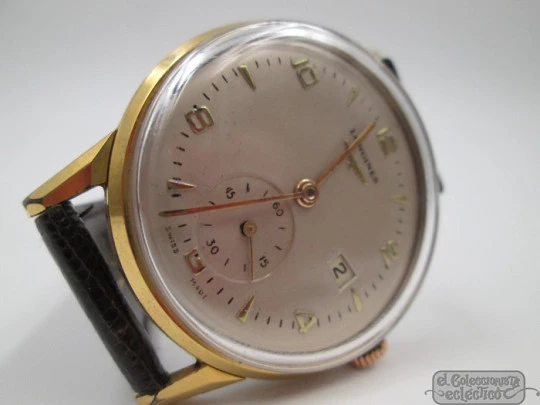 Longines. Acero / chapado oro 20 micras. Fecha. Segundero. Cuerda. 1950