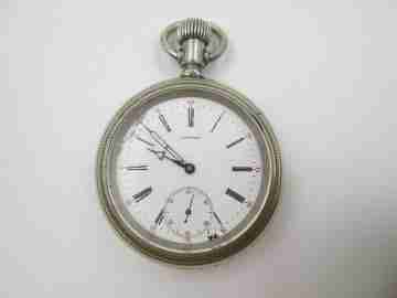 Longines. Silver plated metal. Open face. Stem-wind. 1910's. Screw-off