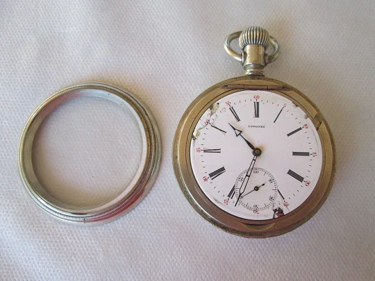 Longines. Silver plated metal. Open face. Stem-wind. 1910's. Screw-off