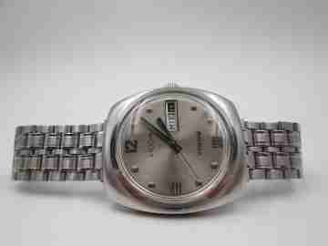 Luxor Tiros. Acero inoxidable. Automático. Brazalete. Día y fecha. 1970. Suiza