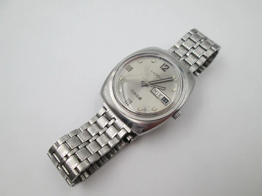 Luxor Tiros. Stainless steel. Automatic. Date & day. Bracelet. Swiss. 1970's