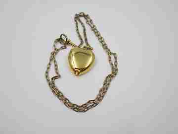 Lys women's heart pendant watch. Gold plated. Manual wind. Key and chain. 1970's