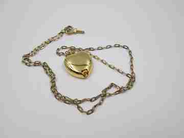 Lys women's heart pendant watch. Gold plated. Manual wind. Key and chain. 1970's