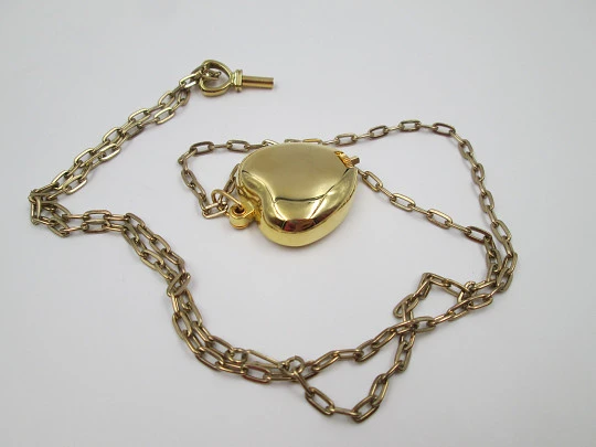 Lys women's heart pendant watch. Gold plated. Manual wind. Key and chain. 1970's