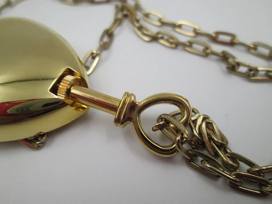 Lys women's heart pendant watch. Gold plated. Manual wind. Key and chain. 1970's