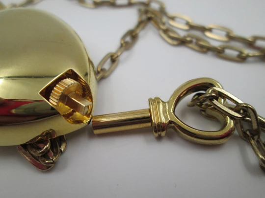 Lys women's heart pendant watch. Gold plated. Manual wind. Key and chain. 1970's