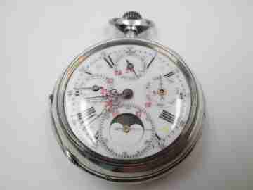 M.P. grand complication pocket watch. 800 silver. Quantiéme Suisse. 1900