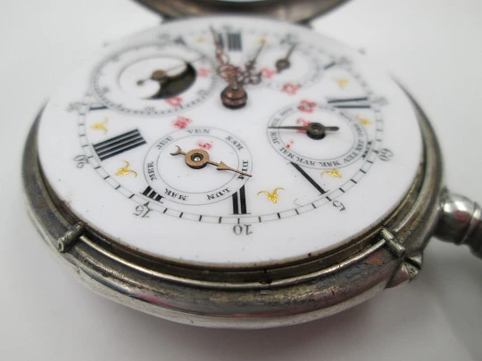 M.P. grand complication pocket watch. 800 silver. Quantiéme Suisse. 1900