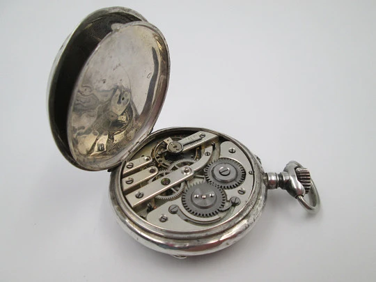 M.P. grand complication pocket watch. 800 silver. Quantiéme Suisse. 1900