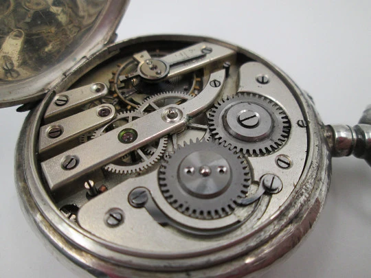 M.P. grand complication pocket watch. 800 silver. Quantiéme Suisse. 1900