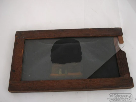 Magic lantern mechanical slide. Single slipping slide. Colonial black slave. Europe. 1890's