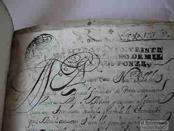 Manuscript. Work Pious orphaned. 1711. Valladolid. Parchment covers