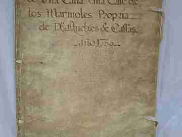 Manuscrito. Venta judicial casa. 1750. Málaga. Tapas pergamino