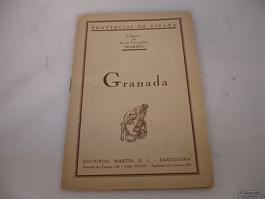 Map coated fabric. Granada. Martín publisher. 1951. Colour. 4 pages