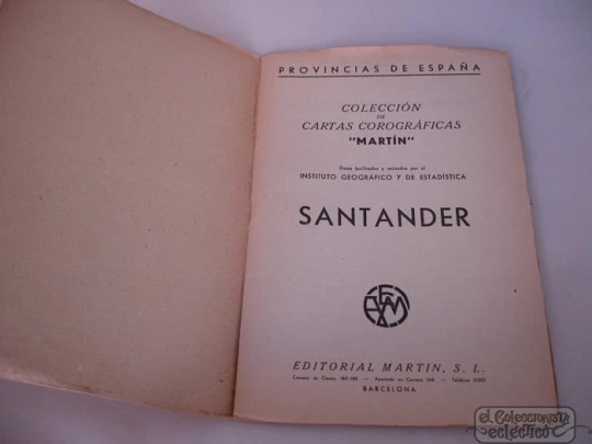 Map coated fabric. Santander. Martín publisher. 1950. Colour. 7 pages