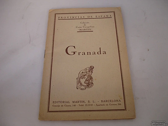 Mapa entelado. Granada. 1951. Editorial Martín. Color. 4 hojas