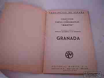 Mapa entelado. Granada. 1951. Editorial Martín. Color. 4 hojas