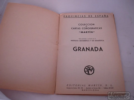 Mapa entelado. Granada. 1951. Editorial Martín. Color. 4 hojas