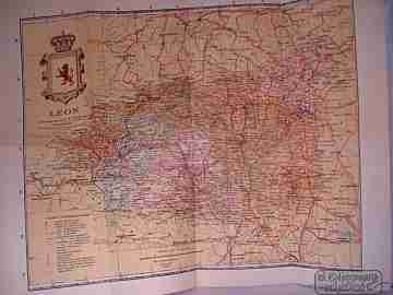 Mapa entelado. León. 1952. Editorial Martín. Color. Barcelona