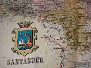 Mapa entelado. Santander. 1950. Editorial Martín. Color. 7 hojas