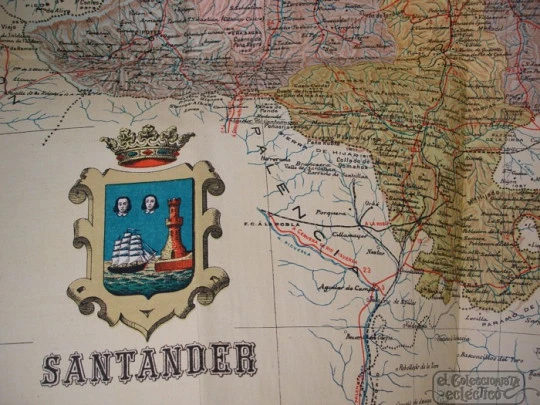 Mapa entelado. Santander. 1950. Editorial Martín. Color. 7 hojas