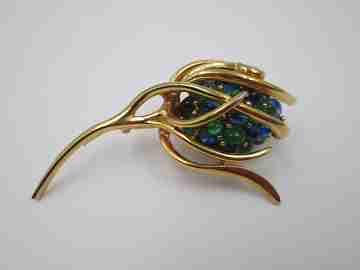 Marcel Boucher pineapple brooch. Gold plated & bitone rhinestones. 1950's. USA
