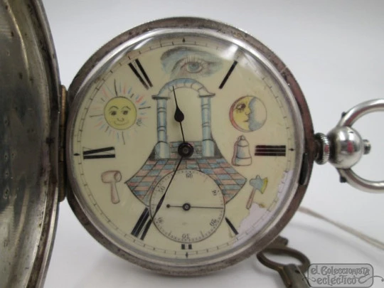 Masonic pocket watch. Sterling silver. Key-wind. 19th century