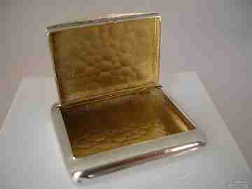 Matchbox holder / vesta case. Silver plated metal. 1940. Hammer work