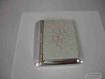 Matchbox holder / vesta case. Silver plated metal. 1940. Hammer work