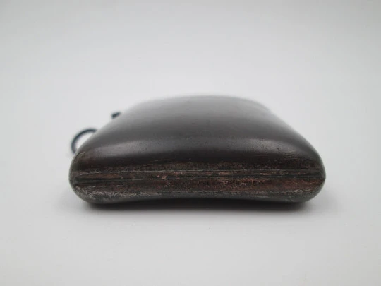 Matchbox / vesta case. Blackened iron and blue gem. Ring & scraper. 1900's. Europe