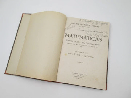 Matemáticas: aritmética, álgebra y geometría. Benigno Baratech. Librería General, 1941