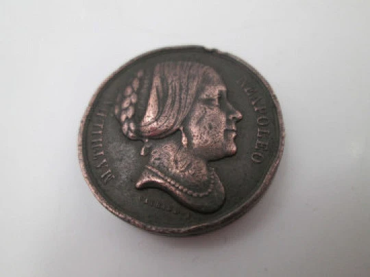 Matilde Bonaparte medalla cobre. Busto princesa relieve. Gaybard. 1850. Francia