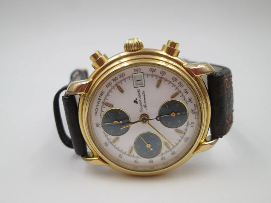 Maurice Lacroix chronograph. Automatic. Steel and gold plated. Box. 1995's. Swiss