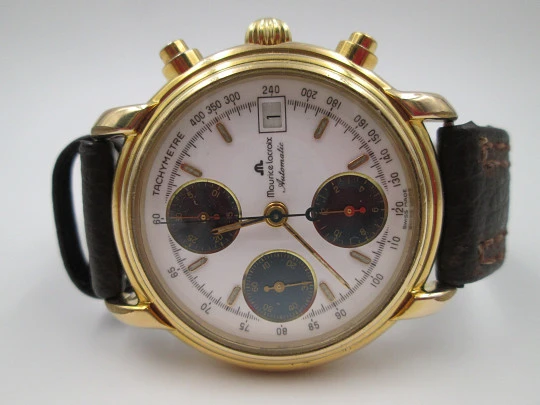 Maurice Lacroix chronograph. Automatic. Steel and gold plated. Box. 1995's. Swiss