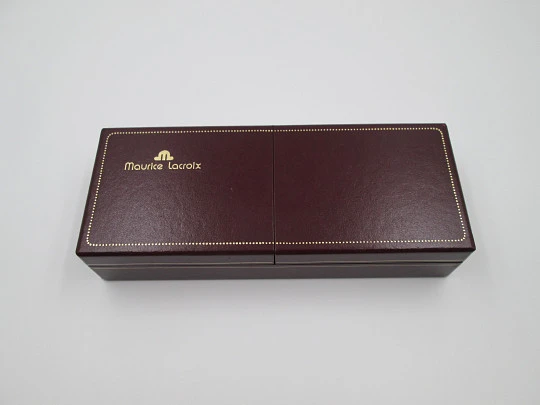 Maurice Lacroix. Black lacquer & 23k gold plated details. Box and warranty