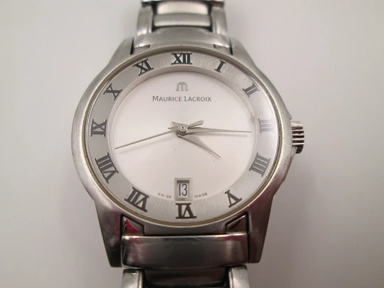 Maurice Lacroix. Steel. Bracelet. Women's. Quartz. Calendar. 1990's