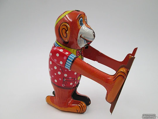 Mechanical acrobat monkey. Wind-up. Japan. 1950's. Tinplate. Yanoman Toys