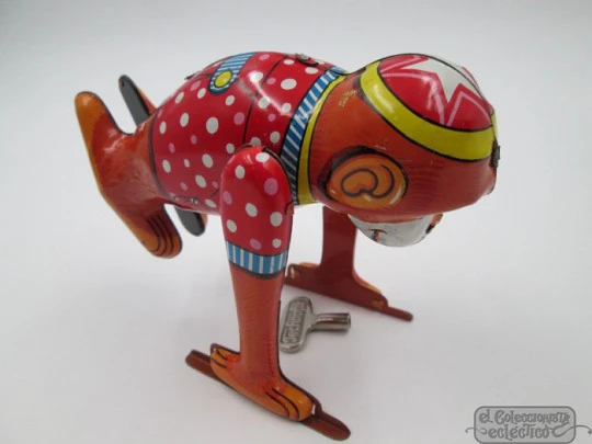 Mechanical acrobat monkey. Wind-up. Japan. 1950's. Tinplate. Yanoman Toys