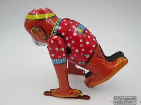 Mechanical acrobat monkey. Wind-up. Japan. 1950's. Tinplate. Yanoman Toys