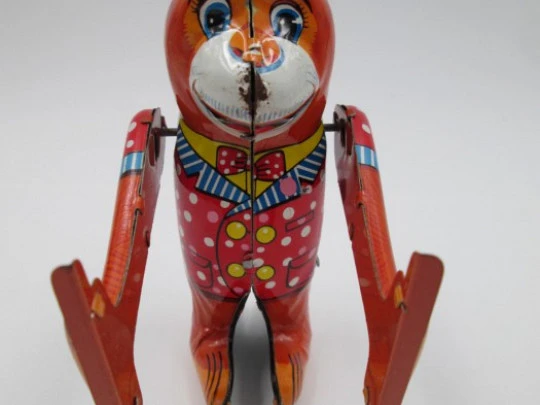 Mechanical acrobat monkey. Wind-up. Japan. 1950's. Tinplate. Yanoman Toys