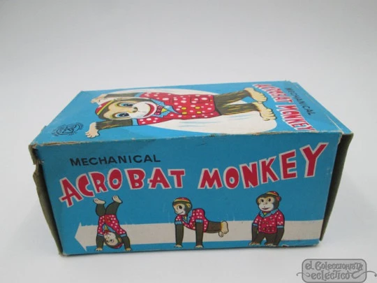 Mechanical acrobat monkey. Wind-up. Japan. 1950's. Tinplate. Yanoman Toys