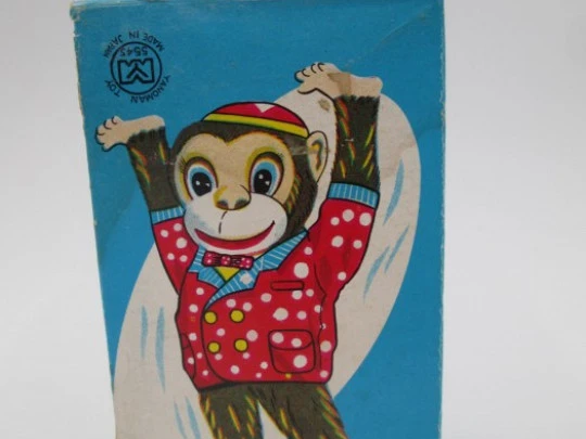 Mechanical acrobat monkey. Wind-up. Japan. 1950's. Tinplate. Yanoman Toys