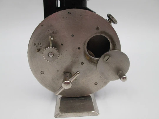 Mechanical anemometer. Nickel plated metal & black lacquer. Manual wind. Germany, 1910's