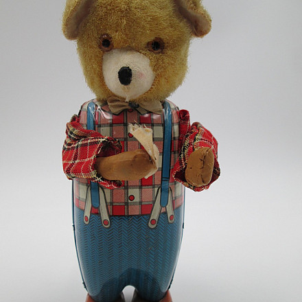 Mechanical Bear Wind-up Japan 1950s Lithographed Tinplate