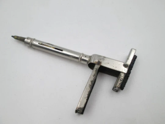 Mechanical combo. Dip pen, retractable pencil and rubber stamp. Silver plated. 1910's