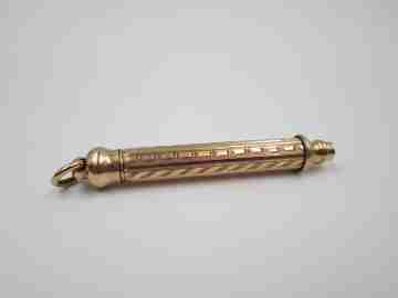 Mechanical propelling twist pencil. Gold plated metal. Europe. 1890's
