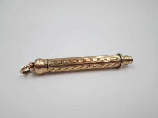 Mechanical propelling twist pencil. Gold plated metal. Europe. 1890's