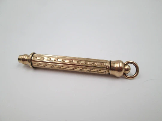 Mechanical propelling twist pencil. Gold plated metal. Europe. 1890's