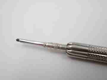 Mechanical propelling twist pencil. Silver. Guilloche & ribbed design. 1900's